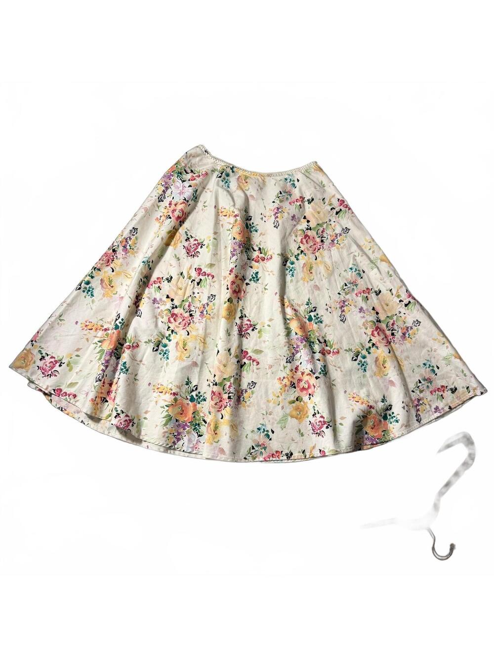 Vintage MSK Cream Floral Midi Skirt Size M Made in USA Cottagecore 90s 2000s